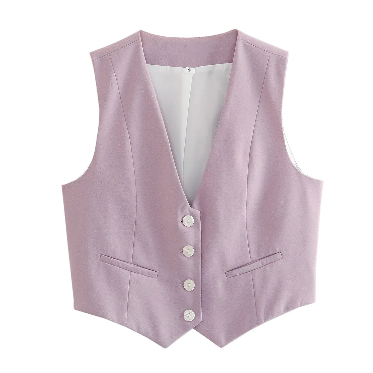 TRAFZA Women Fashion Front Buttons Vest Cropped Waistcoat Vintage V Neck Sleeveless Vests Female Outerwear Chic Tops