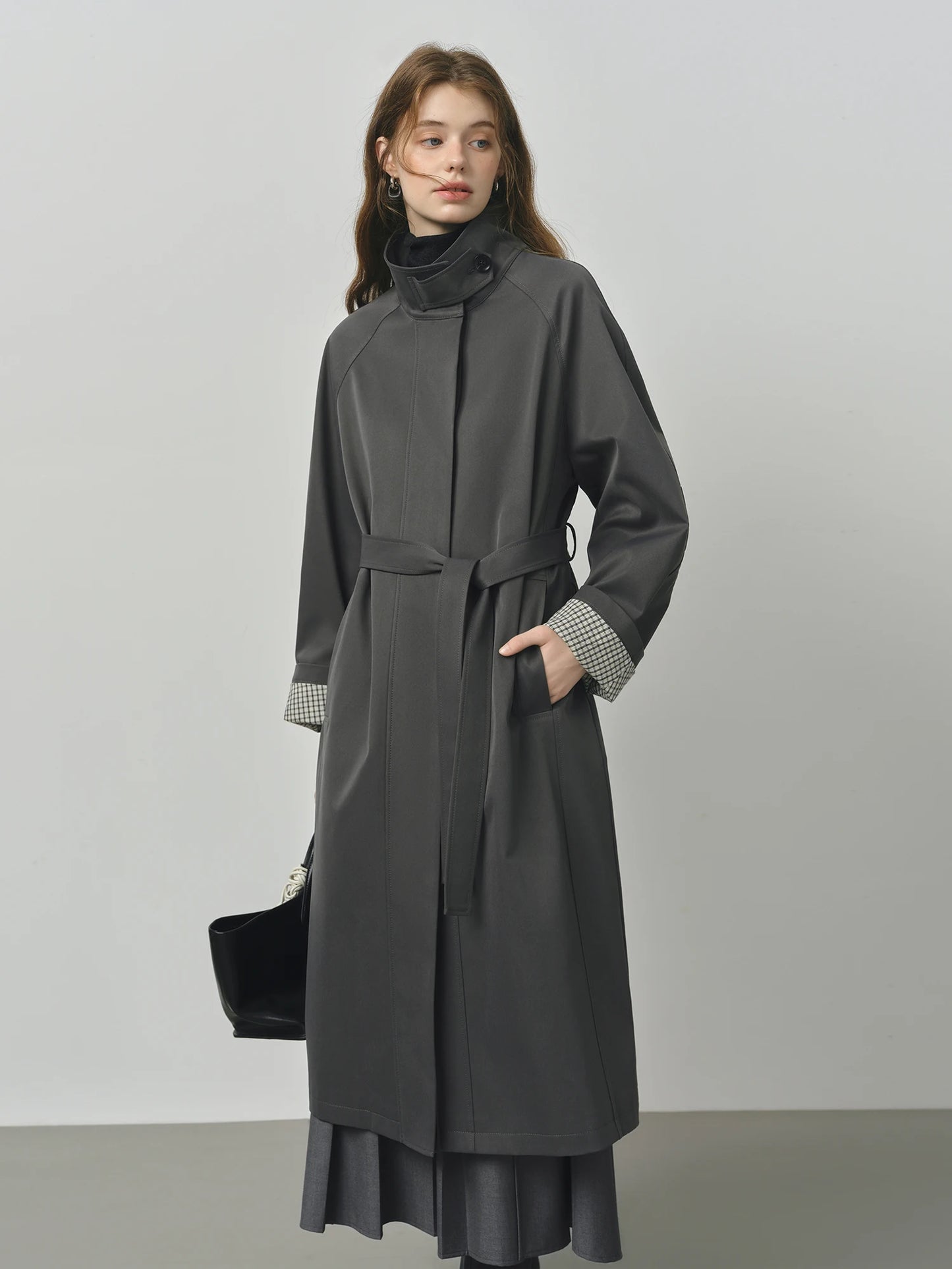 FSLE British Style Design Stand Collar Windbreaker Trench Jacket for Women 2025 Autumn New Arrival Casual Chic Coats for Women