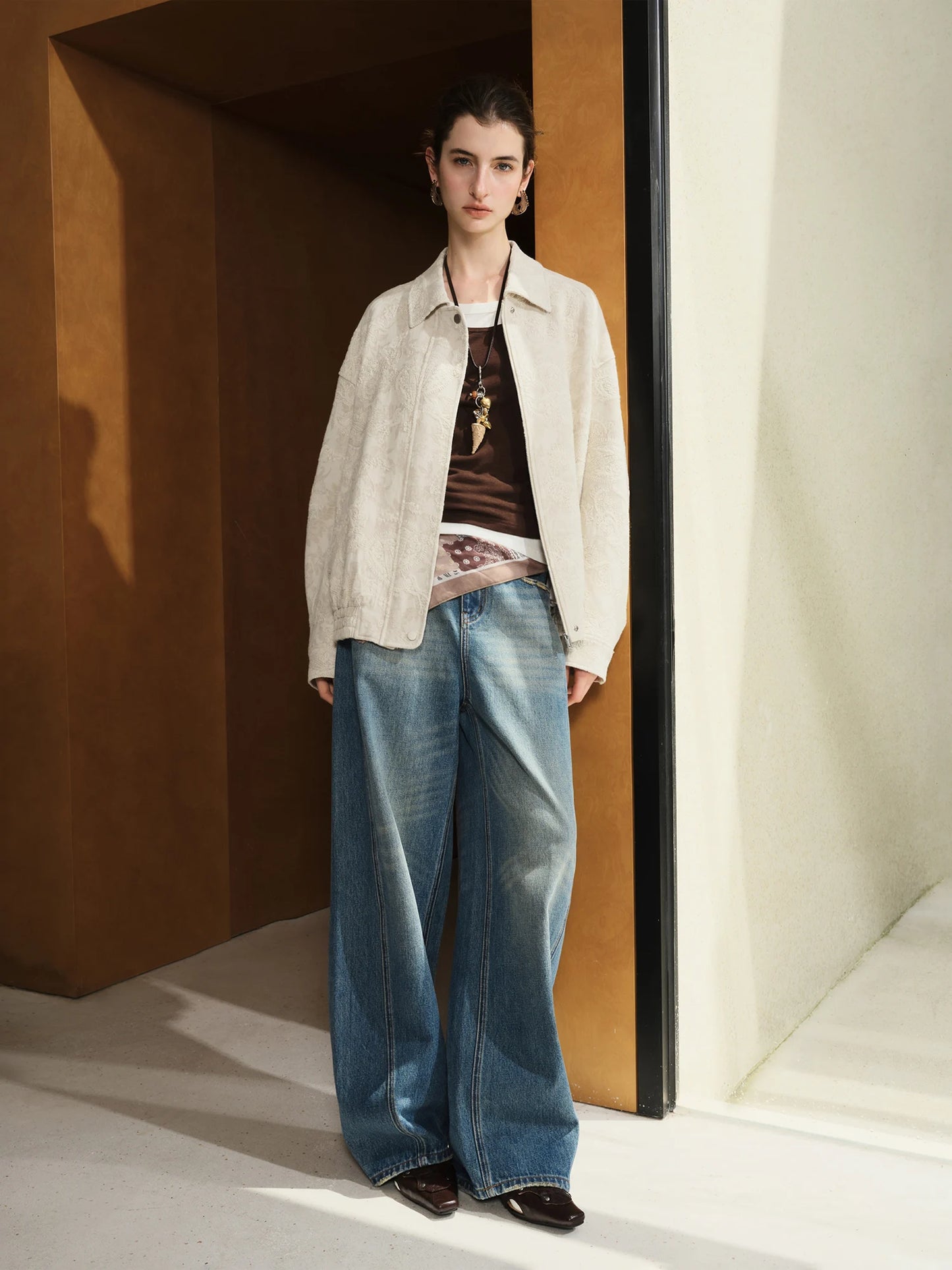 FSLE【Premium Series】 Retro Cashew Flower Casual Jacket Linen Coat Women 2025 Autumn 25FE13039