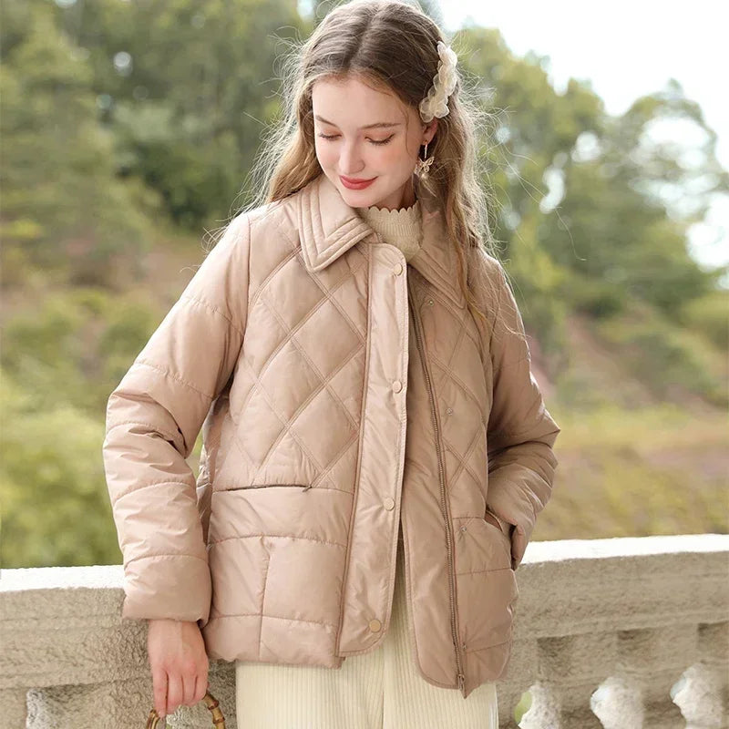 I BELIEVE YOU Turn-down Collar Women's Jacket 2024 Winter New Short Loose Windproof Warm Cotton-padded quilted Jacket 2234155370