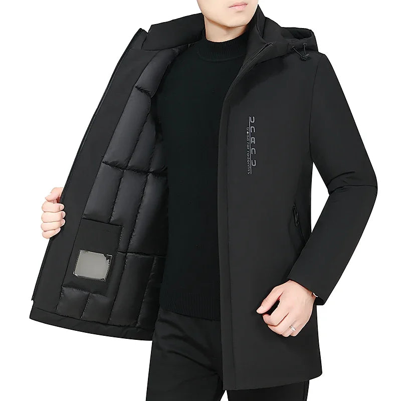 Men Winter Jacket Coat Long Style Windproof Warm Parka Hooded Thick Cotton-padded Male Fashion Casual Zipper Fashion Top Coat