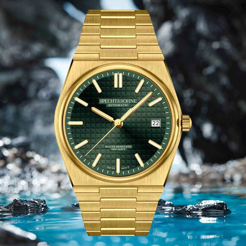 New Specht&Sohne Gold Men's Mechanical Wristwatch Japan 8215 Automatic Watches Sapphire Crystal 37MM Stainless Steel Waterproof