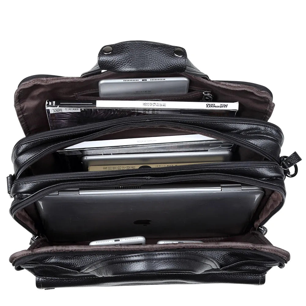 Large Genuine Leather Briefcase for Men A4 Office Handbag Men's Business Casual Travel Messenger Bag 15.6" Laptop Shoulder Bags