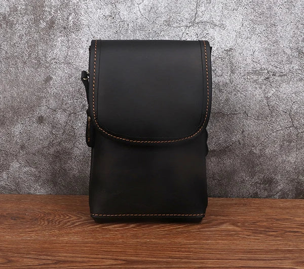 7.5" Leather Phone Pouch phone bag men wear leather belt mobile phone fanny pack for shoulder bag holster leather Mini Men's bag