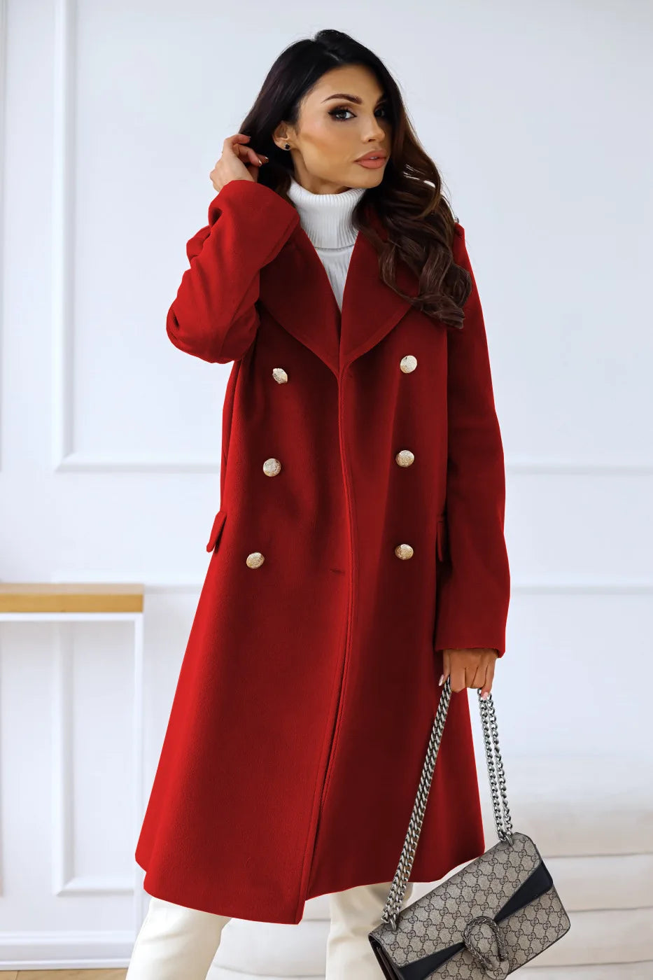 Suit woolen coat senior sense 2024 autumn and winter new double-breasted shoulder slimming Korean version of woolen coat