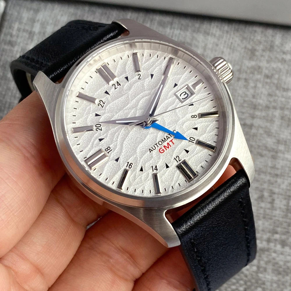 Tandorio Japan NH34 Automatic Mechanical Watch for Men Diver GMT Movement 200M Waterproof 39mm Sapphire Crystal Leather Band