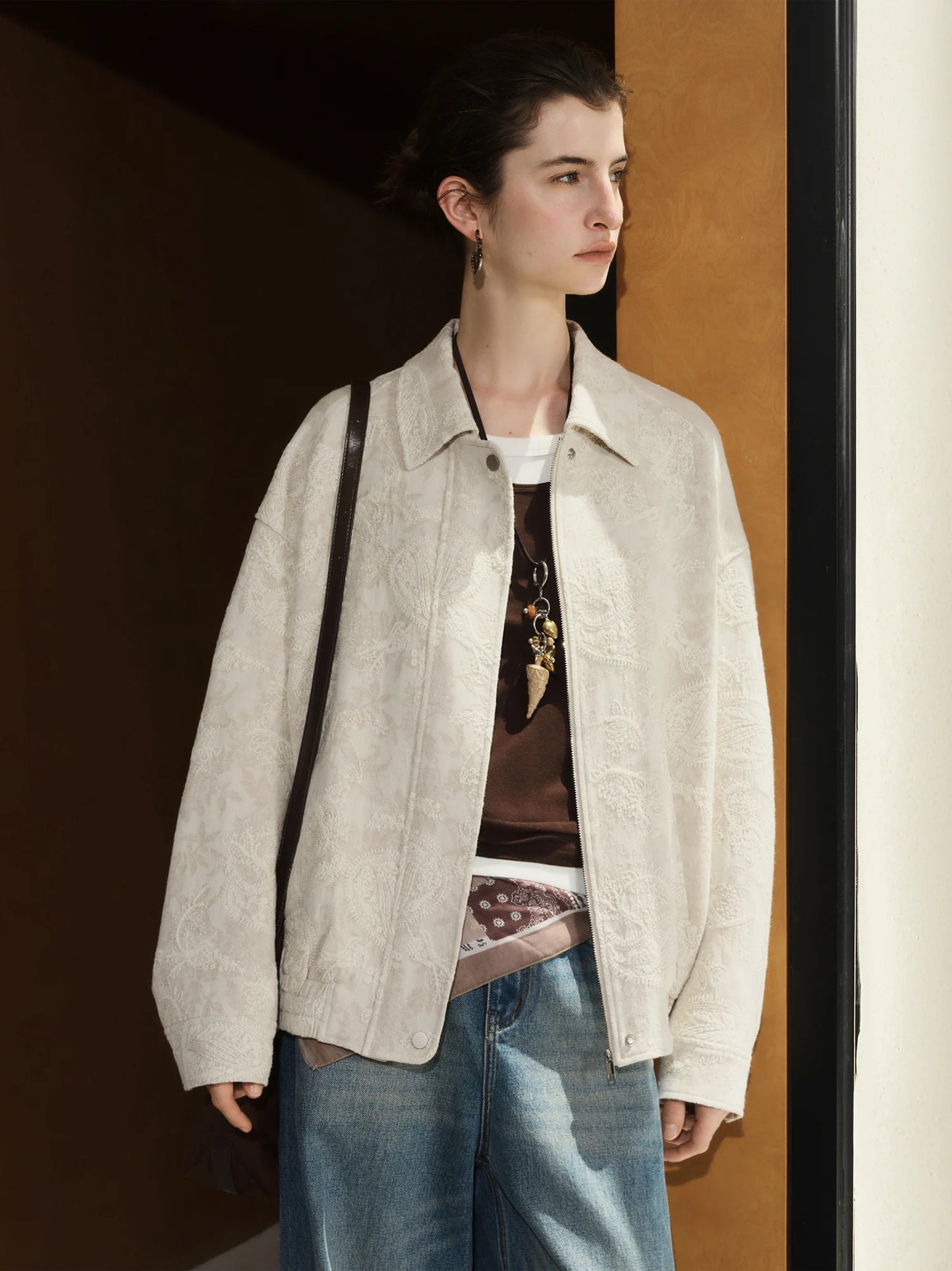 FSLE【Premium Series】 Retro Cashew Flower Casual Jacket Linen Coat Women 2025 Autumn 25FE13039