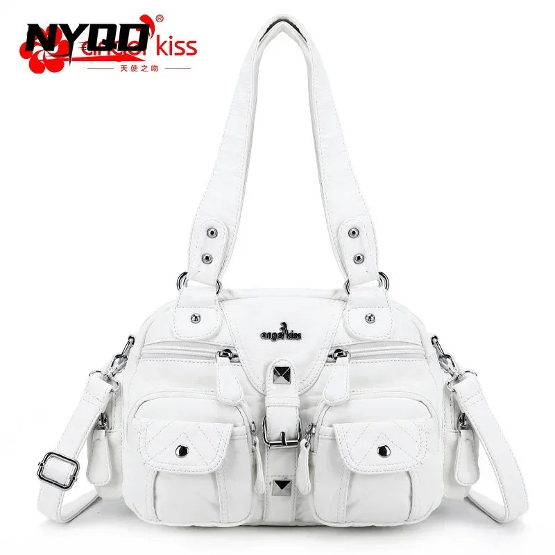 Ladies Handbags Vintage Fashion Tote Bag Women Punk Biker Satchel Top-handle Shoulder Crossbody Bag Multi-pockets Dumpling Pack