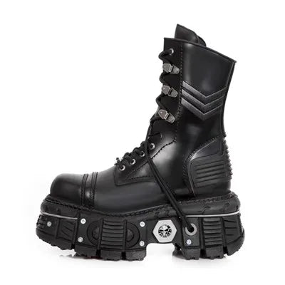 Retro Black man Women Ankle Boots Metal Decoration Thick Platform Punk Female Round Toe Lace-Up Casual Knight Ladies Shoes 45
