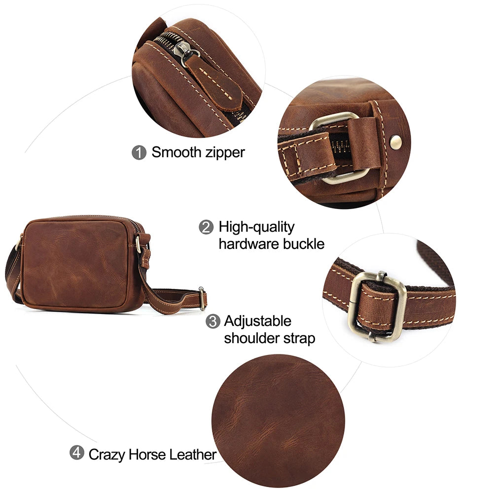 JOYIR Genuine Leather Mini Messenger Bag Travel Crossbody Bag for Women Men Cell Phone Purse Trave Satchel Shoulder Bags