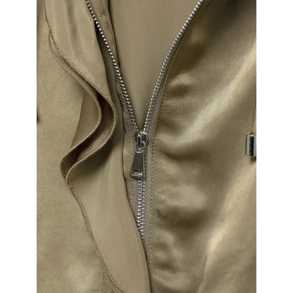 DUOPERI Women Fashion Spring New Khaki Ruffled  Jackets Vintage O-Neck Long Sleeves Female Chic Lady Outfits