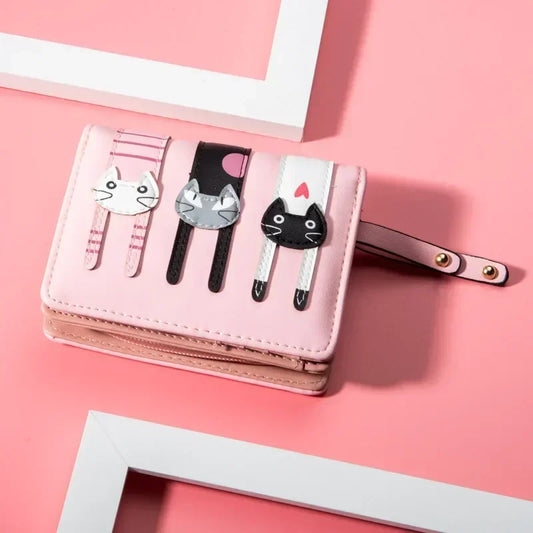 PU Leather  Cartoon Cat Women Wallet Women Short Wallet Brand Designed Coin Purse Female Card Holder Cute Girl Wallet