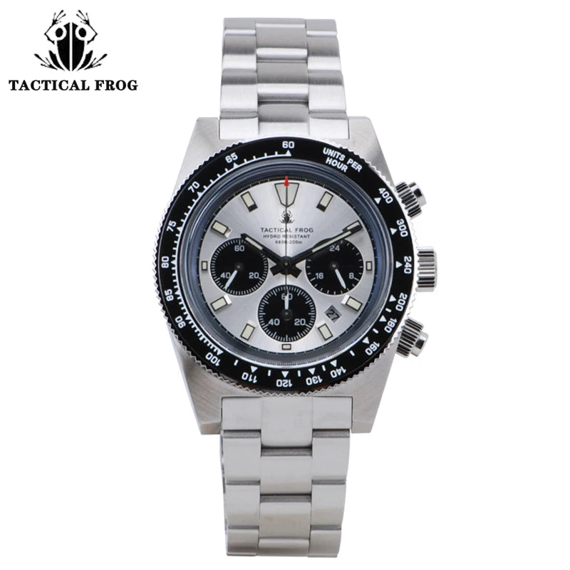 Tactical Frog V2 Solar Chronograph Watch Sapphire Crystal Mirror Ceramic Bezel VS75A Eco-Drive Quartz 20Bar Waterproof Men Watch