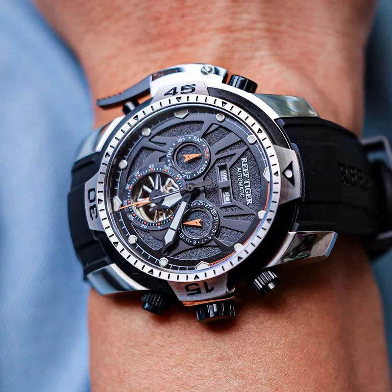 Reef Tiger/RT Orange Sport Watch Men Waterproof Luminous Perpetual Calendar Automatic Mechanical Watches Clock New RGA3532