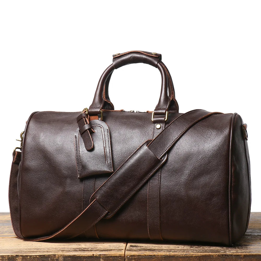 ROOG Vintage Leather Travel Tote Bag With A Roomy Interior That Easily Fits Your Essentials, Combining Style And Practicality