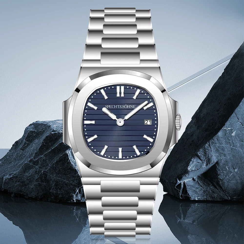 Specht & Söhne New Fashion Ultrathin Mens Watch 39MM Quartz Wristwatch Stainless Steel Waterproof Calendar 5711 Watches For Men