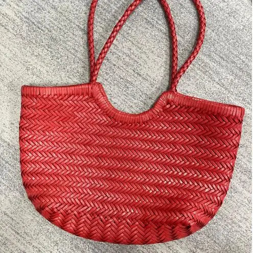 Hand Knitted Designer Genuine Leather Elegant Handle Female Totes Vintage Women's Handbag Cowskin Lady Large Shoulder Bag