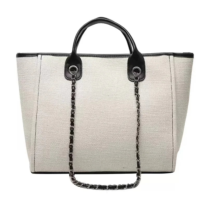 Custom Monogram Canvas Tote Bag Initial Bag Handbag Beach Bag Birthday Gift Bag with Chain Tote Bag Summer Holiday Bag