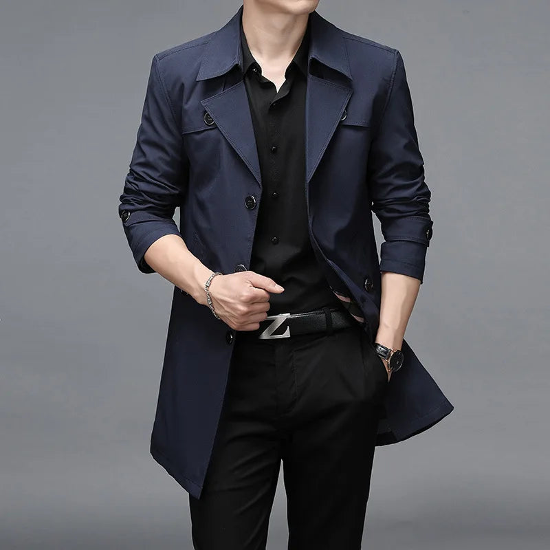 Oversized Classic Men's Trench Coat 8XL Windbreaker Solid Slim Fat Business Casual Long Trenchs Men Clothing Overcoat A5F8906