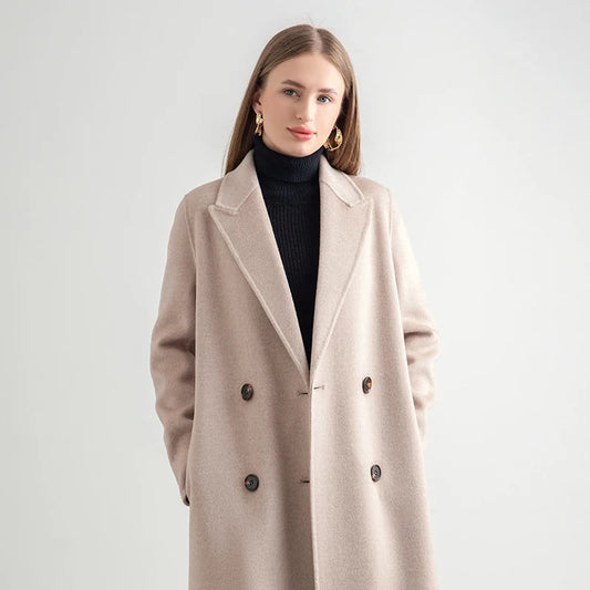 2025 Women's 100% Cashmere Thick Double sided Long Jacket Classic Multi functional Fashion Suitable for Business