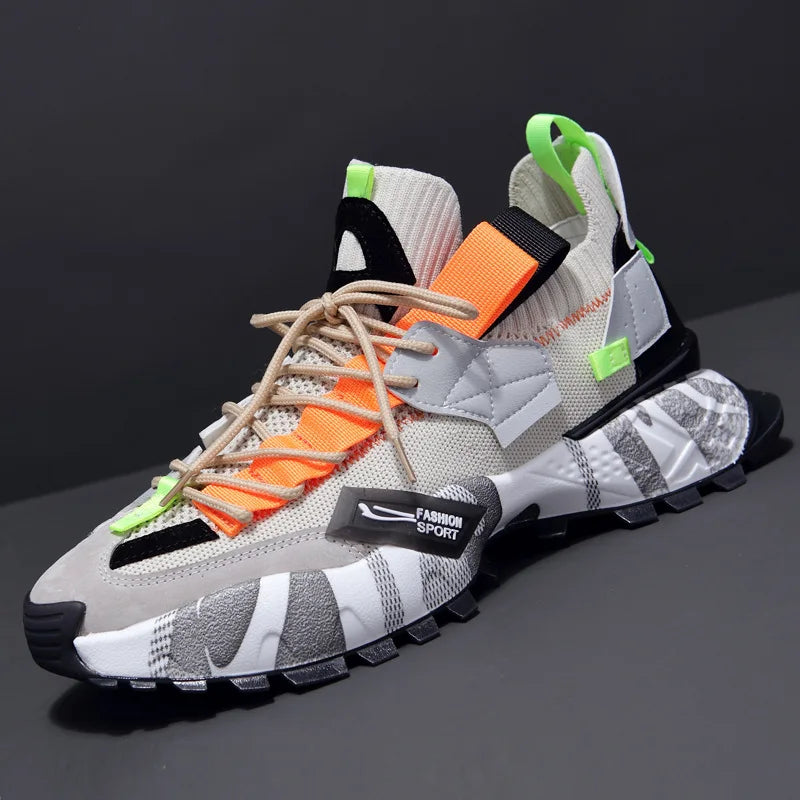 Fashion Men Platform Sneakers Breathable Comfortable Sport Shoes Chunky Knitting Mesh Sneakers Casual Shoes White Sneakers