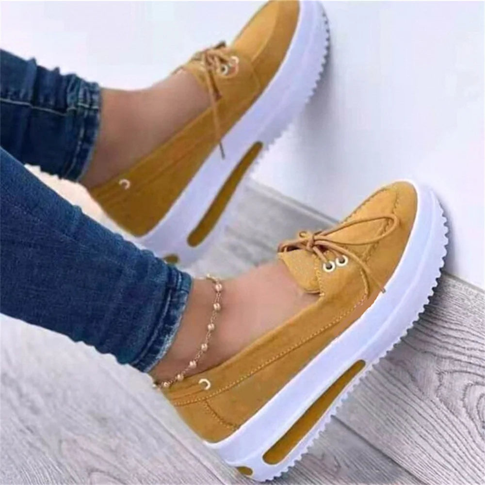 Woman Wedge Platform Sneakers Tie-Up Slip-on Flat Shoes for Daily Casual Canvas Low Top for Girls Thick Sole Breathable Casual