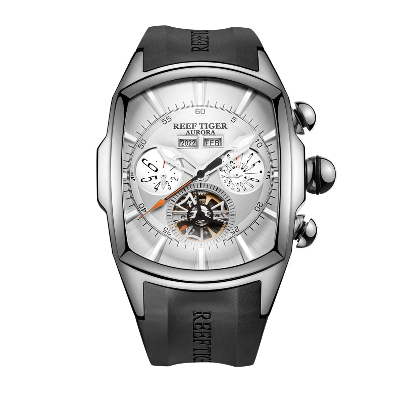 Reef Tiger/RT Designer Sport Watches with Tourbillon Stainless Steel Rubber Strap Blue Dial Automatic Watches RGA3069