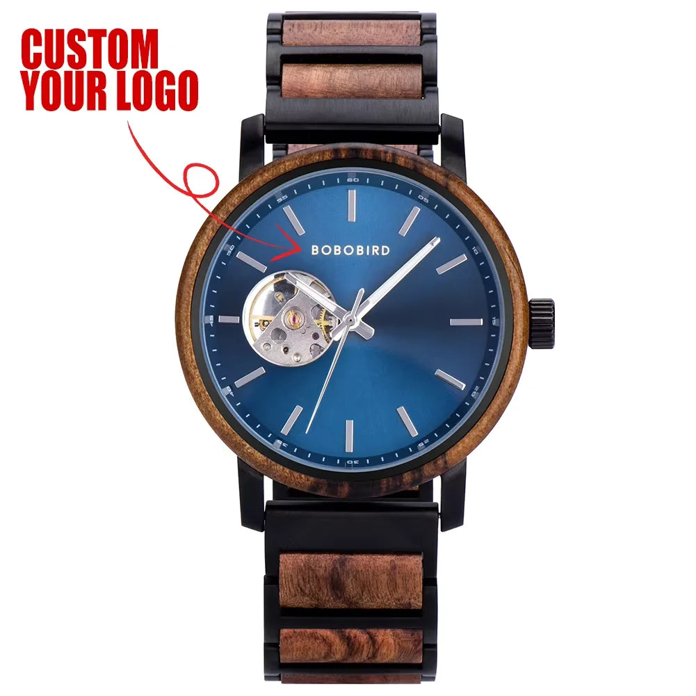 Mechanical Watch BOBO BIRD 2022 Classic Fashion Men's Automatic Wristwatch Tabby Wood Watches Customized Gift Box reloj hombre