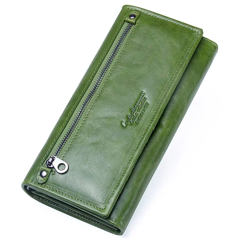 Contact'S Women Genuine Leather Wallets With Coin Pocket Long Wallets Zipper Wallets With Card Holders Femal Purse