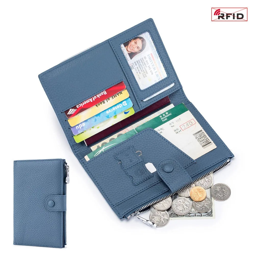 Genuine Leather RFID Travel Passport Cover Case Wallet Bag Card Holder Cowhide Coin Purse Document Cover Flight For Men Women 12