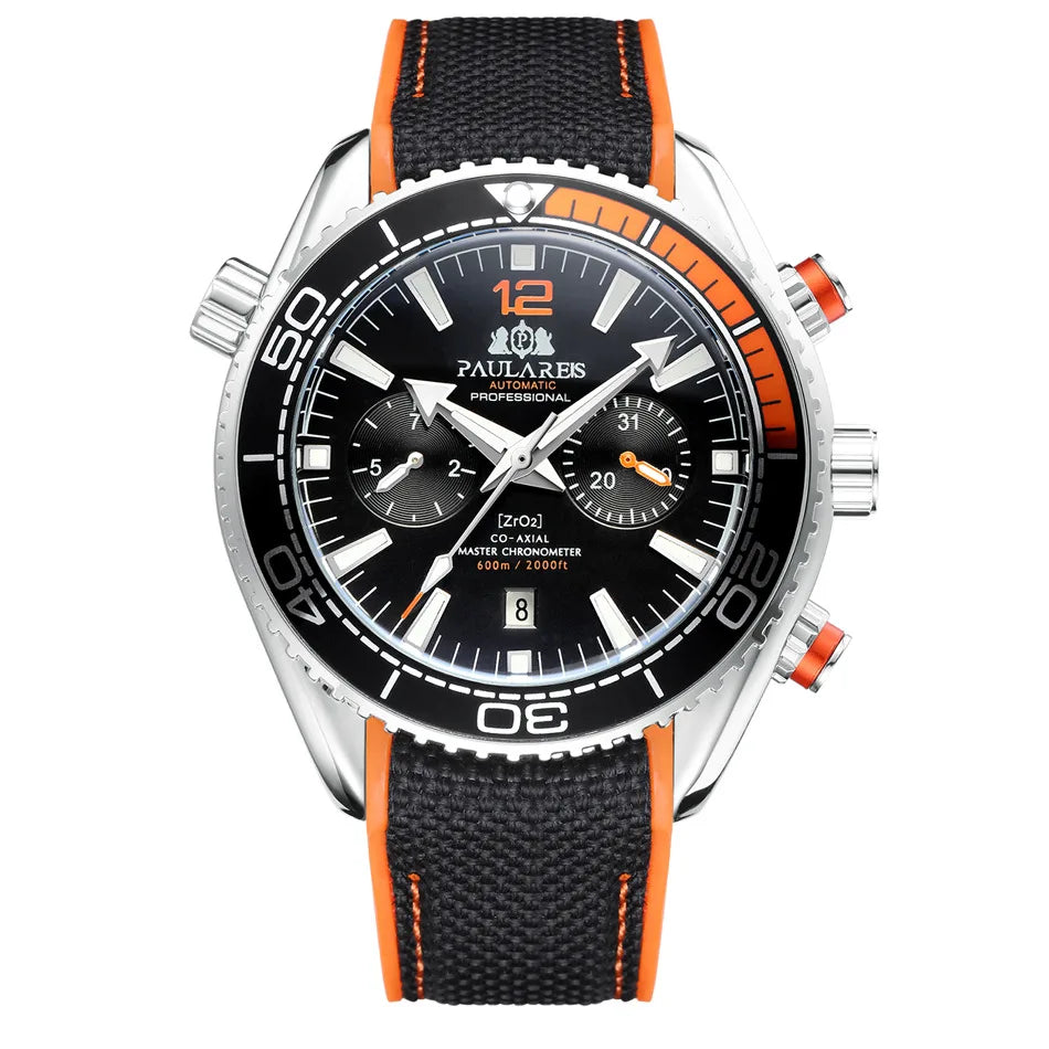 PAULAREIS P Luxury Men Automatic Self Wind Mechanical Watch for Men Rubber Strap Waterproof Luminous Date Fashion Mens Watches
