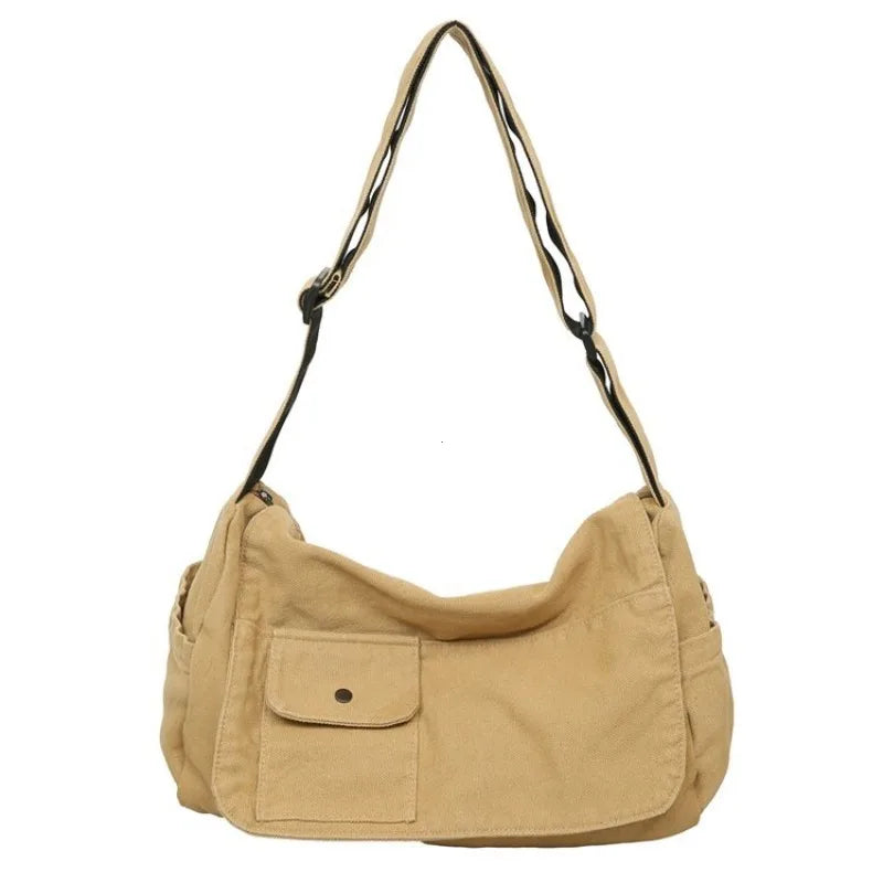 Casual Canvas Messenger Bag Versatile Flip Large Capacity Shoulder Book Bag For Student Adjustable Crossbody Bag For Men Women