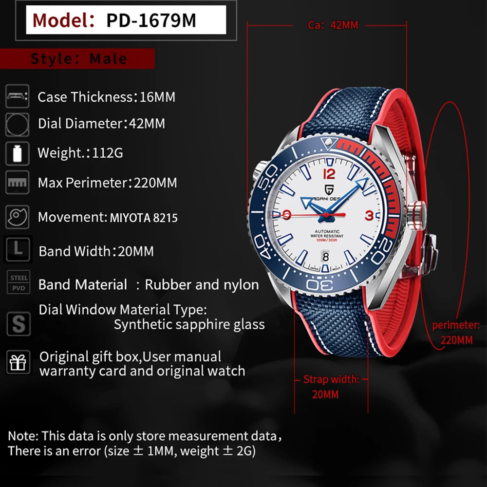 PAGANI DESIGN Top Brand Sports Men Mechanical Wristwatch Ceramic Bezel Waterproof Automatic Watch New Sapphire Glass Watches Men