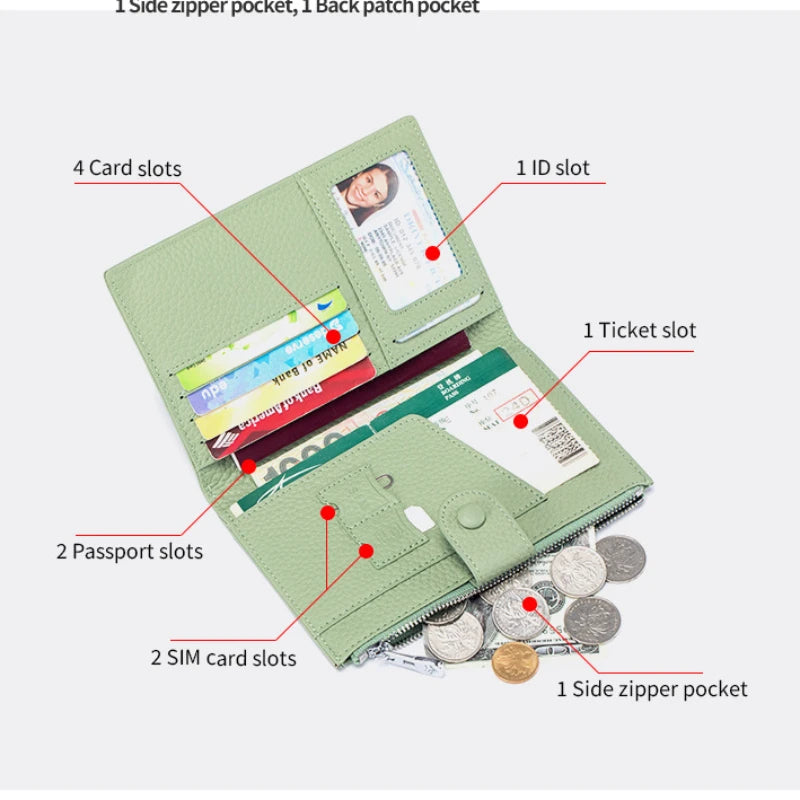 Genuine Leather RFID Travel Passport Cover Case Wallet Bag Card Holder Cowhide Coin Purse Document Cover Flight For Men Women 12
