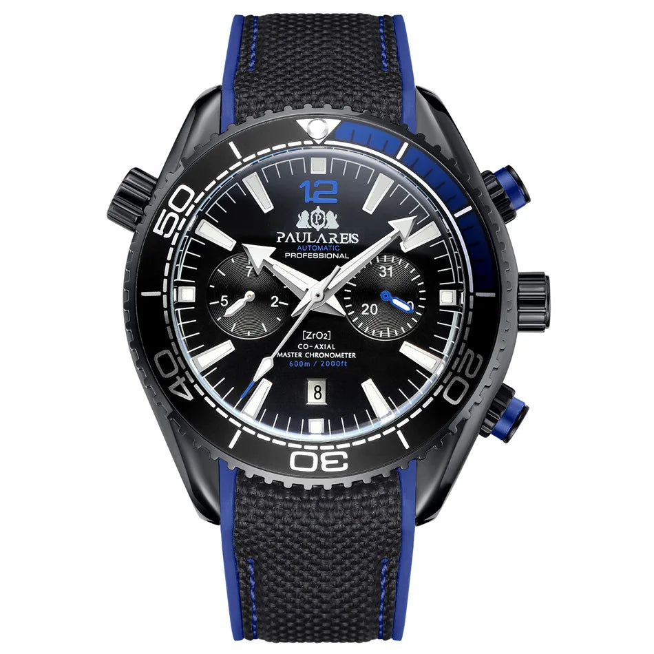 PAULAREIS P Luxury Men Automatic Self Wind Mechanical Watch for Men Rubber Strap Waterproof Luminous Date Fashion Mens Watches