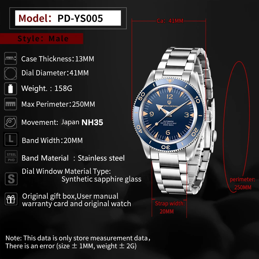 PAGANI DESIGN NH35 Automatic Men Mechanical Watches 200m Waterproof Sapphire Ceramic Diving Stainless Steel Clock V3