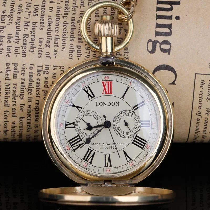 High Quality Luxury Golden Hand Wind Mechanical Pocket Watch Roman Number Dial Pendant Chain Fob Watch