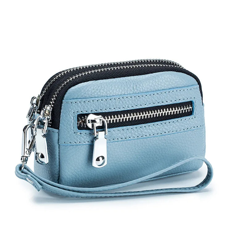 Genuine Leather Women's Wallet with Big Storage Capacity and Wrist Strap