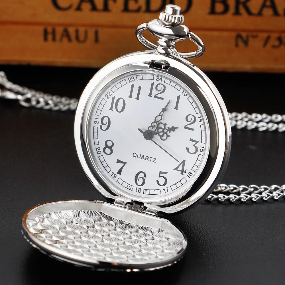 Luxury Silver Quartz Pocket Watch Fashion Necklace Pendant Chain Jewelry Gift Steampunk Clock for Men Women