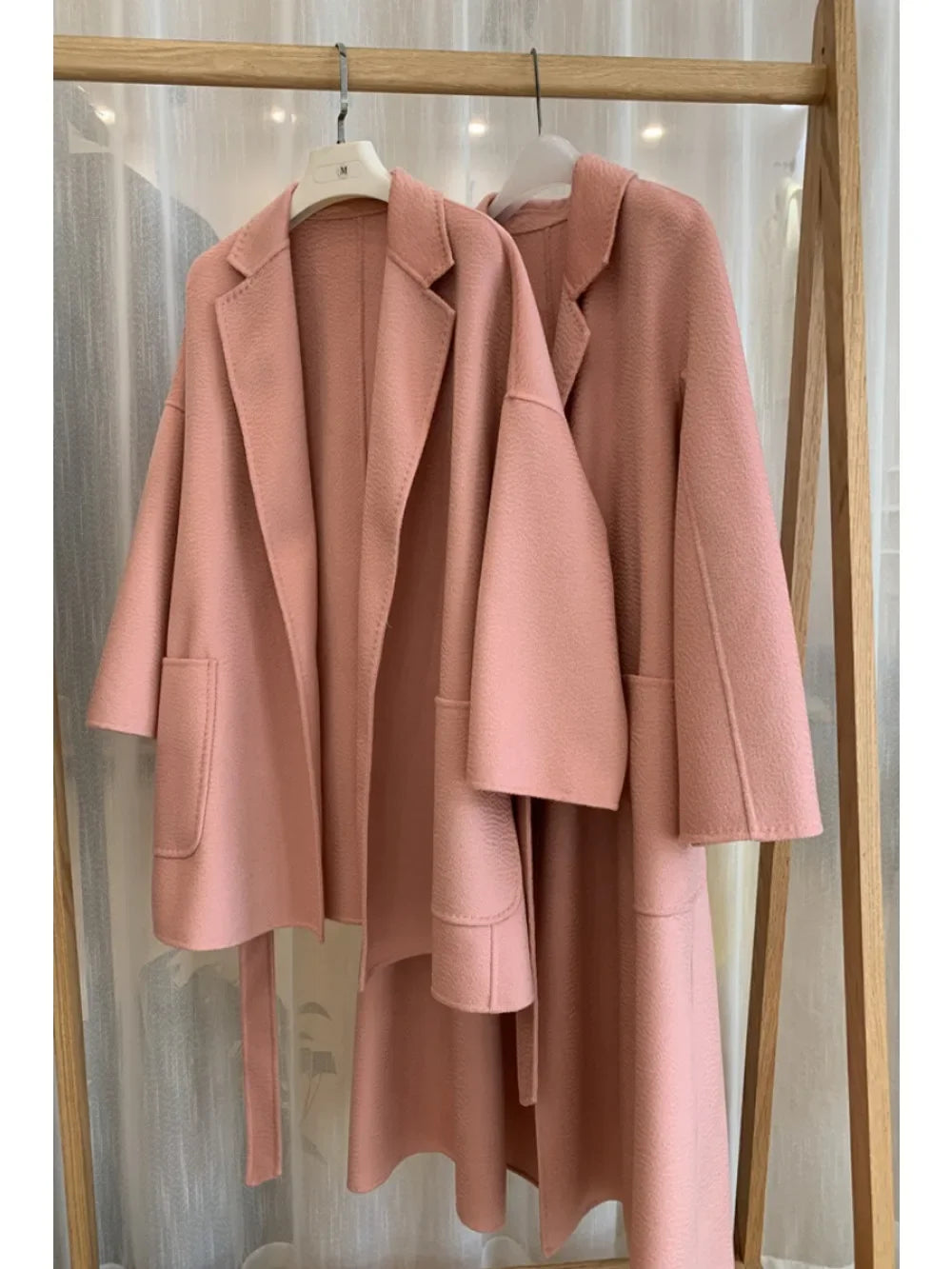 2024 Winter Casual Adjustable Waist Wool Coat Women  Water Ripples Woolen Coat Jackets female New Autumn Camel Coat Commuting