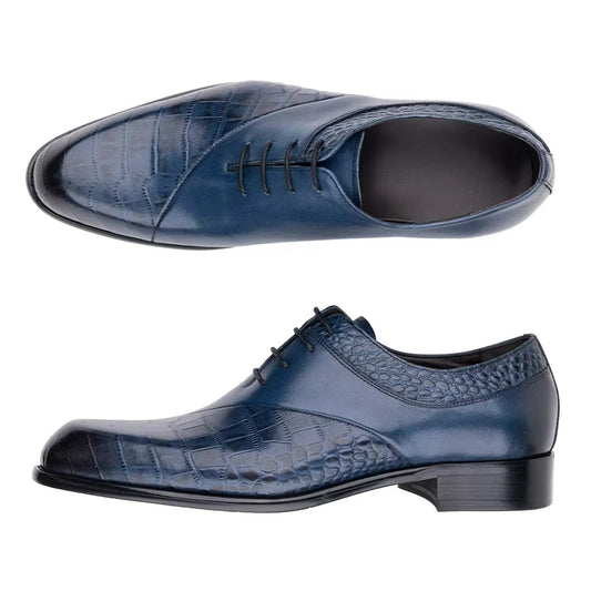 New Style Oxfords Men Shoes Top Layer Cowhide Leather Handmade Luxury Retro Blue Designer Business Office Wedding Male's Shoe CN
