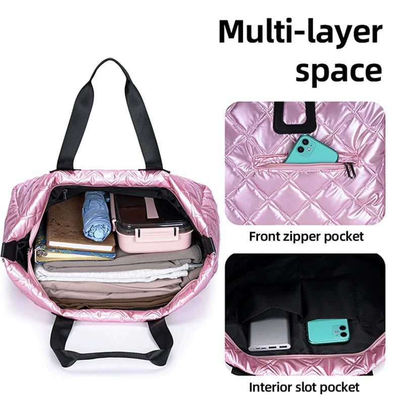 Travel Tote Bag Quilted Plaid Shoulder Duffle Bags Outdoor Camping Shopping Handbag Large Sport Gym Yoga Pack with Wet and Dry
