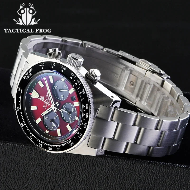 Tactical Frog Sapphire Crystal Mirror Ceramic Bezel Chronograph Watch V2 Solar VS75A Eco-Drive Quartz 20Bar Waterproof Men Watch
