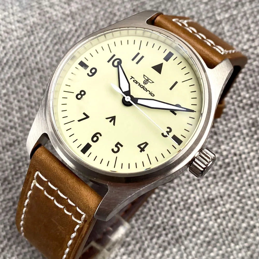 20bar Diver Vintage Pilot Aviator Mechanical Watch Men S NH35AA movt Cream White Dial Green Super Lume Retro Gift Clock часы