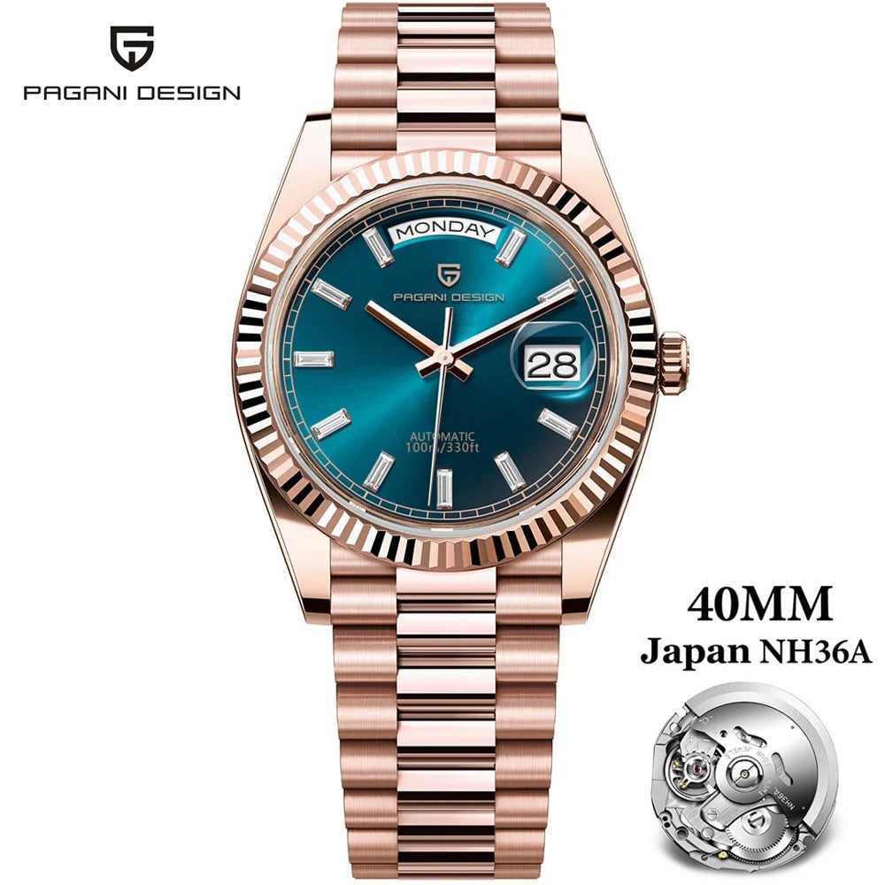 PAGANI DESIGN DD40 Men's Watches Rose Gold Luxury NH36A Mechanical Wristwatches Automatic Watch For Men Waterproof Sports Clock
