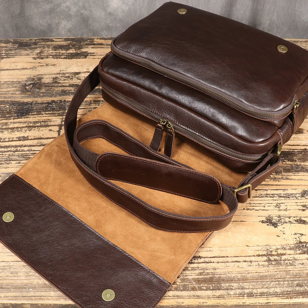 New Genuine Leather Men's Shoulder Bag, Made from Top-Layer Cowhide, Crossbody Bag That Can Fit a 13-Inch Tablet
