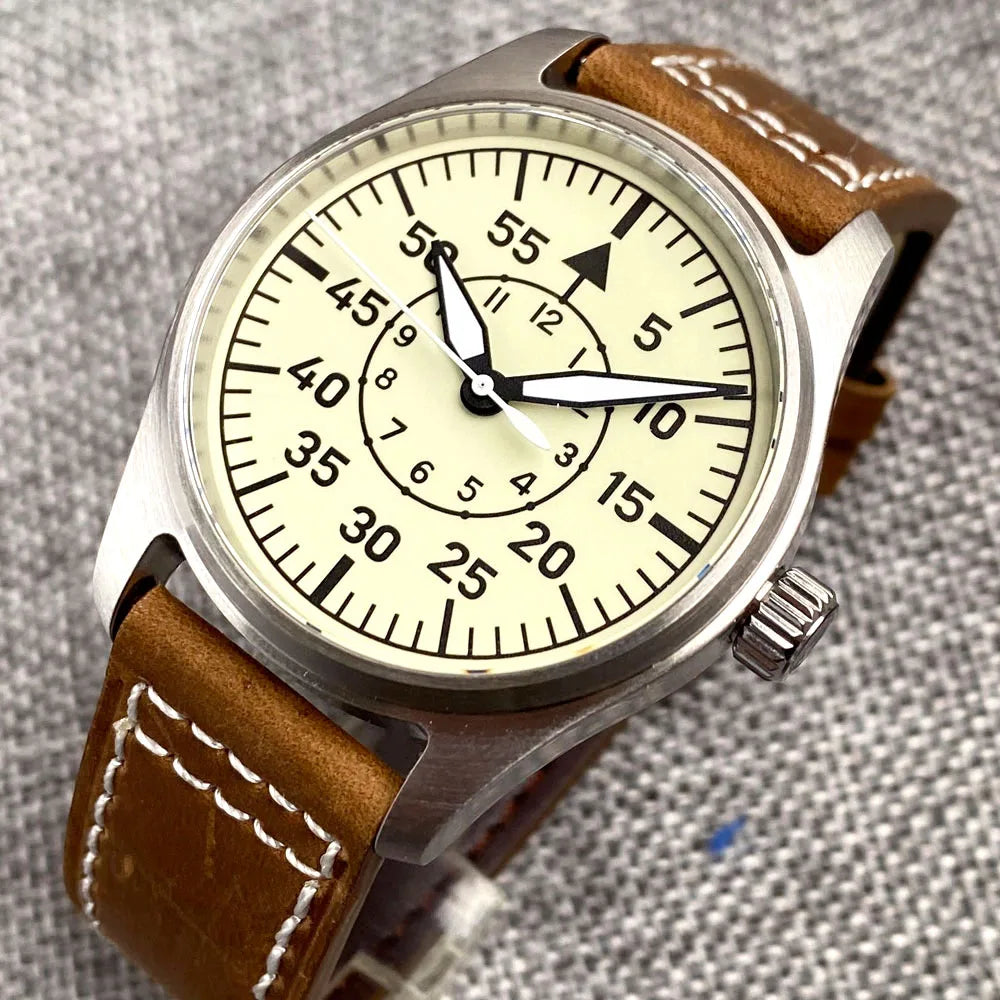 20bar Diver Vintage Pilot Aviator Mechanical Watch Men S NH35AA movt Cream White Dial Green Super Lume Retro Gift Clock часы