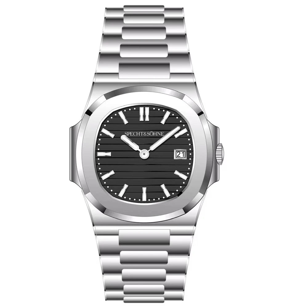 Specht & Söhne New Fashion Ultrathin Mens Watch 39MM Quartz Wristwatch Stainless Steel Waterproof Calendar 5711 Watches For Men