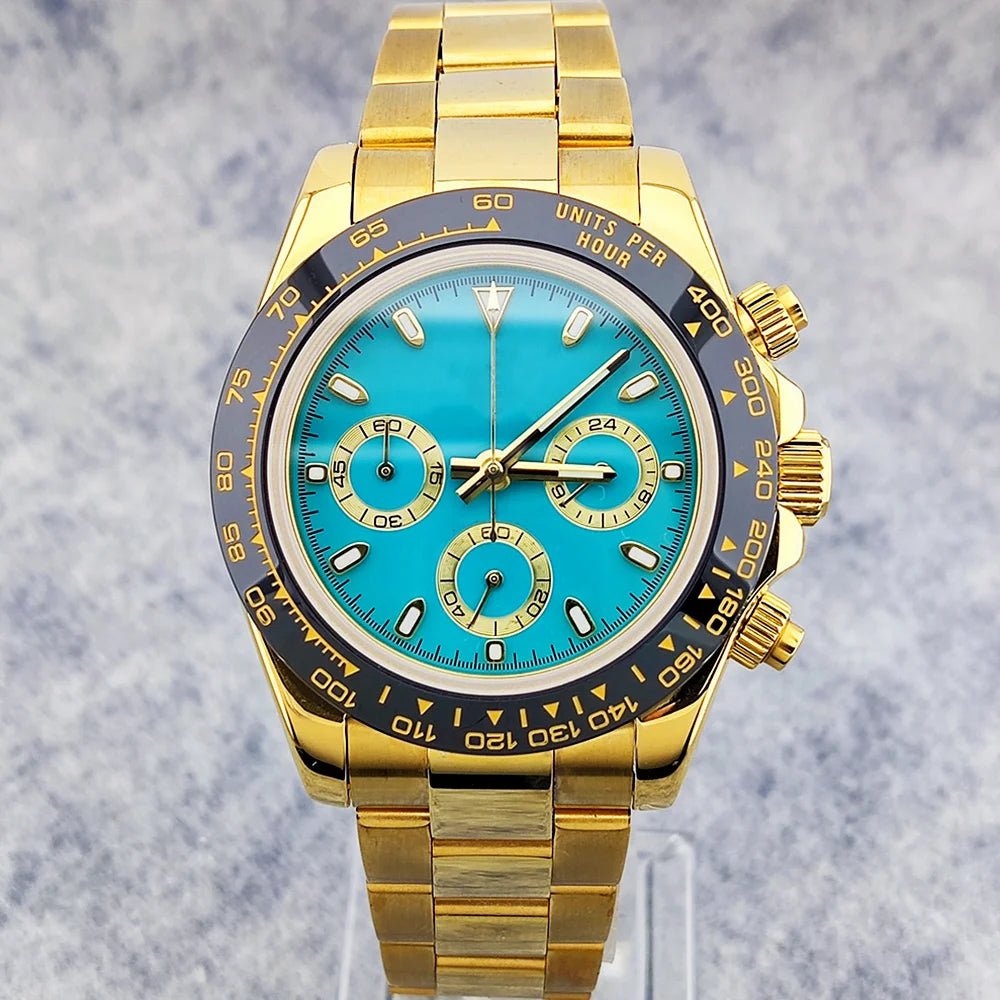 Business 39mm Quartz Watch Men's Chronograph Sapphire Crystal VK63 Movement Arabian luminous dial stainless steel men's watch