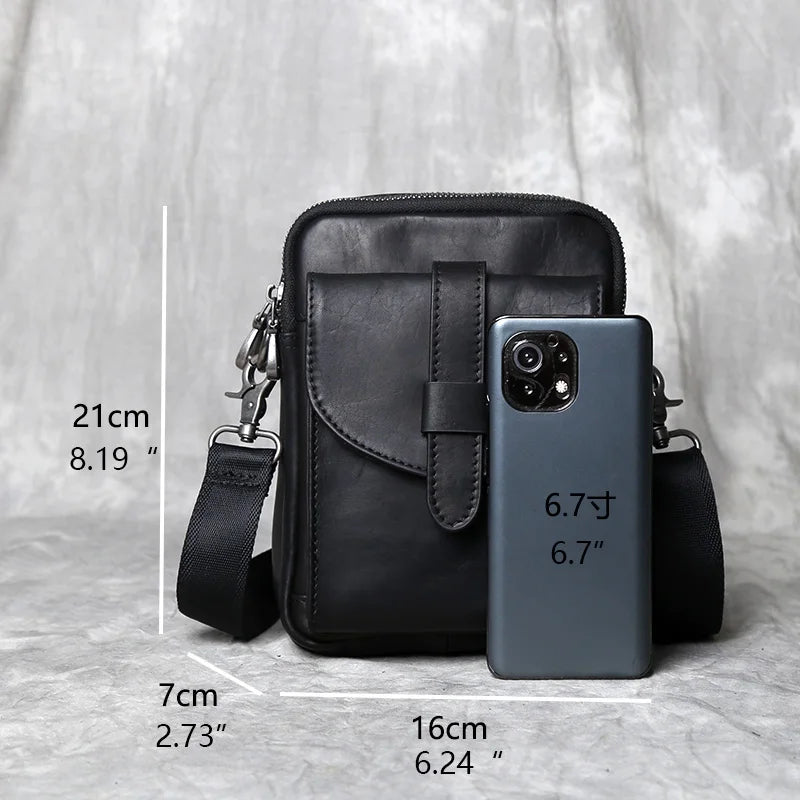 New Genuine Leather Men's Backpack Top Layer Cow Leather Casual Versatile Vertical Mini One Shoulder Messenger Bag